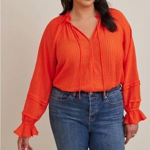 Torrid Stripe Gauze Lace-Up Orange Peasant Top Torrid Size 3